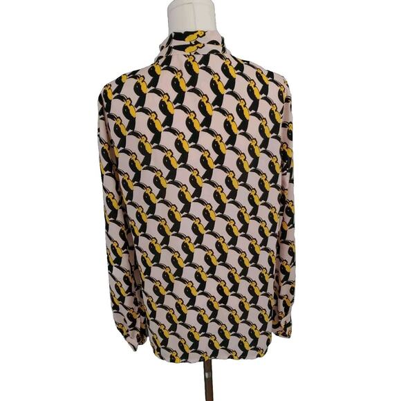 Avec Les Filles Novelty Bird Print Toucan Bow Button Up Long Sleeve Top Medium - Picture 3 of 3